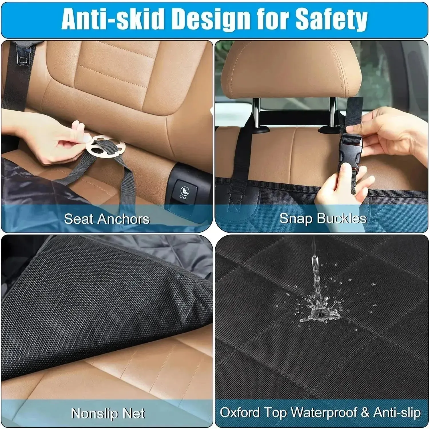 Waterproof Dog Car Seat Cover with Hammock Cushion & Pet Safety Mat